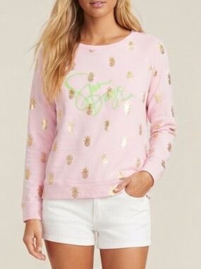 Lilly Pulitzer Pink Braydon Printed Sun Days Pullover Sweatshirt XS 39979